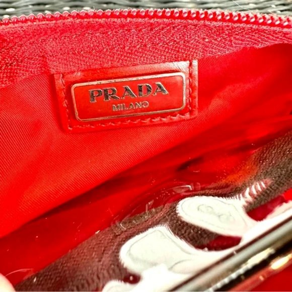 ⭐️PRADA Red Nylon Pouch Crossbody Bag with chain and clear insert - Picture 12 of 16